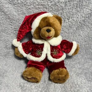 Dan Dee 2005 Christmas Bear Plush Red Velvet Santa Outfit Snowflake Embroidery